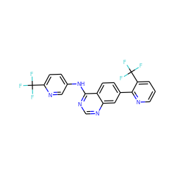 FC(F)(F)c1ccc(Nc2ncnc3cc(-c4ncccc4C(F)(F)F)ccc23)cn1 ZINC000034271275