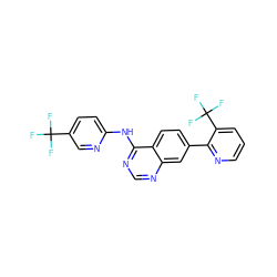 FC(F)(F)c1ccc(Nc2ncnc3cc(-c4ncccc4C(F)(F)F)ccc23)nc1 ZINC000038412671