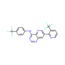 FC(F)(F)c1ccc(Nc2ncnc3cc(-c4ncccc4C(F)(F)F)cnc23)cc1 ZINC000034323992