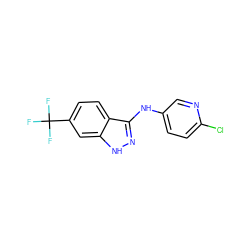 FC(F)(F)c1ccc2c(Nc3ccc(Cl)nc3)n[nH]c2c1 ZINC000034006722