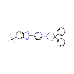 FC(F)(F)c1ccc2nc(-c3ccc(N4CCC(c5ccccc5)(c5ccccc5)CC4)nc3)[nH]c2c1 ZINC001772640615