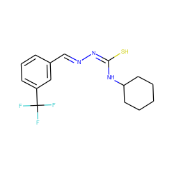 FC(F)(F)c1cccc(/C=N/N=C(/S)NC2CCCCC2)c1 ZINC000013683488