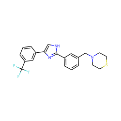 FC(F)(F)c1cccc(-c2c[nH]c(-c3cccc(CN4CCSCC4)c3)n2)c1 ZINC000066252497