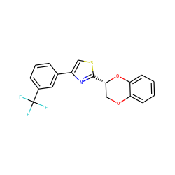 FC(F)(F)c1cccc(-c2csc([C@H]3COc4ccccc4O3)n2)c1 ZINC000005280266