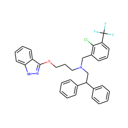 FC(F)(F)c1cccc(CN(CCCOc2n[nH]c3ccccc23)CC(c2ccccc2)c2ccccc2)c1Cl ZINC000049867477