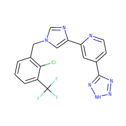 FC(F)(F)c1cccc(Cn2cnc(-c3cc(-c4nn[nH]n4)ccn3)c2)c1Cl ZINC000225932696