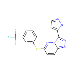 FC(F)(F)c1cccc(Sc2ccc3nnc(-c4ccn[nH]4)n3n2)c1 ZINC000095601510