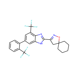 FC(F)(F)c1ccccc1-c1cc(C(F)(F)F)c2nc(C3=NOC4(CCCCC4)C3)[nH]c2c1 ZINC000066100415