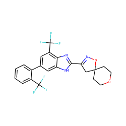 FC(F)(F)c1ccccc1-c1cc(C(F)(F)F)c2nc(C3=NOC4(CCOCC4)C3)[nH]c2c1 ZINC000066099319