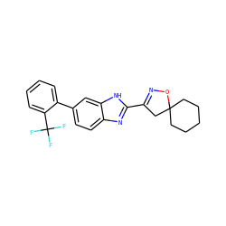 FC(F)(F)c1ccccc1-c1ccc2nc(C3=NOC4(CCCCC4)C3)[nH]c2c1 ZINC000066100413