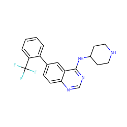 FC(F)(F)c1ccccc1-c1ccc2ncnc(NC3CCNCC3)c2c1 ZINC000004267272