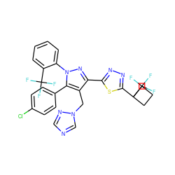 FC(F)(F)c1ccccc1-n1nc(-c2nnc(C3(C(F)(F)F)CCC3)s2)c(Cn2cncn2)c1-c1ccc(Cl)cc1 ZINC000058590656