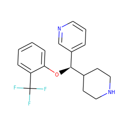 FC(F)(F)c1ccccc1O[C@@H](c1cccnc1)C1CCNCC1 ZINC000043022342