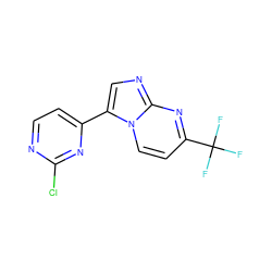 FC(F)(F)c1ccn2c(-c3ccnc(Cl)n3)cnc2n1 ZINC000028569977