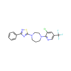 FC(F)(F)c1cnc(N2CCCN(c3nc(-c4ccccc4)ns3)CC2)c(Cl)c1 ZINC000059276900