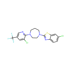 FC(F)(F)c1cnc(N2CCCN(c3nc4ccc(Cl)cc4s3)CC2)c(Cl)c1 ZINC000059276152