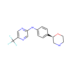 FC(F)(F)c1cnc(Nc2ccc([C@@H]3CNCCO3)cc2)cn1 ZINC000149932337