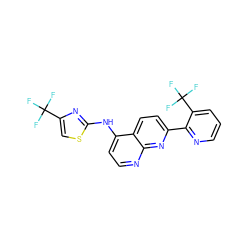 FC(F)(F)c1csc(Nc2ccnc3nc(-c4ncccc4C(F)(F)F)ccc23)n1 ZINC000058541624