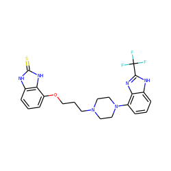 FC(F)(F)c1nc2c(N3CCN(CCCOc4cccc5[nH]c(=S)[nH]c45)CC3)cccc2[nH]1 ZINC000045495577