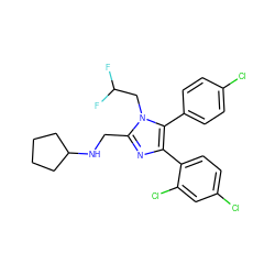 FC(F)Cn1c(CNC2CCCC2)nc(-c2ccc(Cl)cc2Cl)c1-c1ccc(Cl)cc1 ZINC000043021899