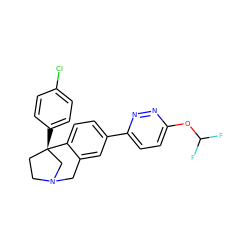 FC(F)Oc1ccc(-c2ccc3c(c2)CN2CC[C@@]3(c3ccc(Cl)cc3)C2)nn1 ZINC000114347788