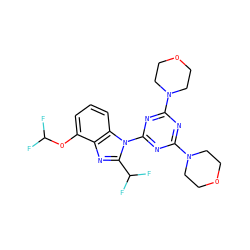 FC(F)Oc1cccc2c1nc(C(F)F)n2-c1nc(N2CCOCC2)nc(N2CCOCC2)n1 ZINC000073141614