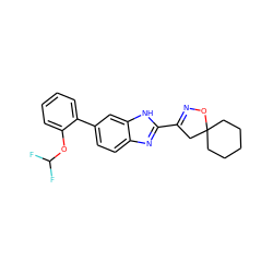 FC(F)Oc1ccccc1-c1ccc2nc(C3=NOC4(CCCCC4)C3)[nH]c2c1 ZINC000066099333