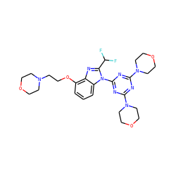 FC(F)c1nc2c(OCCN3CCOCC3)cccc2n1-c1nc(N2CCOCC2)nc(N2CCOCC2)n1 ZINC000096271522