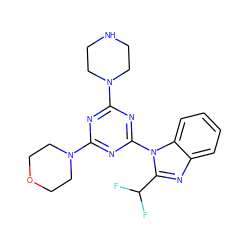 FC(F)c1nc2ccccc2n1-c1nc(N2CCNCC2)nc(N2CCOCC2)n1 ZINC000113914670