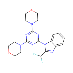 FC(F)c1nc2ccccc2n1-c1nc(N2CCOCC2)nc(N2CCOCC2)n1 ZINC000001912926