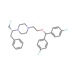 FC[C@@H](Cc1ccccc1)N1CCN(CCOC(c2ccc(F)cc2)c2ccc(F)cc2)CC1 ZINC000023360904