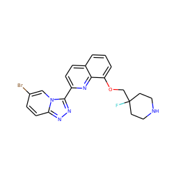 FC1(COc2cccc3ccc(-c4nnc5ccc(Br)cn45)nc23)CCNCC1 ZINC000117670049