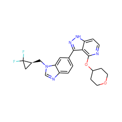 FC1(F)C[C@@H]1Cn1cnc2ccc(-c3n[nH]c4ccnc(OC5CCOCC5)c34)cc21 ZINC000114771476