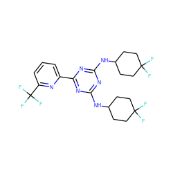 FC1(F)CCC(Nc2nc(NC3CCC(F)(F)CC3)nc(-c3cccc(C(F)(F)F)n3)n2)CC1 ZINC000223137104