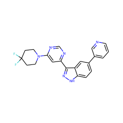 FC1(F)CCN(c2cc(-c3n[nH]c4ccc(-c5cccnc5)cc34)ncn2)CC1 ZINC000225559270