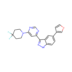 FC1(F)CCN(c2cc(-c3n[nH]c4ccc(-c5ccoc5)cc34)ncn2)CC1 ZINC000225560109