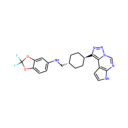 FC1(F)Oc2ccc(NC[C@H]3CC[C@H](c4nnn5cnc6[nH]ccc6c45)CC3)cc2O1 ZINC001772636387