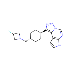 FC1CN(C[C@H]2CC[C@H](c3nnn4cnc5[nH]ccc5c34)CC2)C1 ZINC001772651710