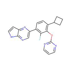 Fc1c(-c2cnc3[nH]ccc3n2)ccc(C2CCC2)c1Oc1ncccn1 ZINC000224580776