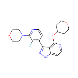 Fc1c(-c2n[nH]c3ccnc(OC4CCOCC4)c23)ccnc1N1CCOCC1 ZINC000114772943