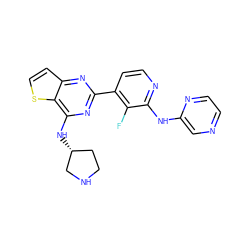 Fc1c(-c2nc(N[C@@H]3CCNC3)c3sccc3n2)ccnc1Nc1cnccn1 ZINC000223678768