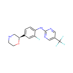 Fc1cc([C@@H]2CNCCO2)ccc1Nc1ncc(C(F)(F)F)cn1 ZINC000149968966