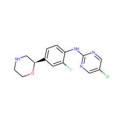 Fc1cc([C@@H]2CNCCO2)ccc1Nc1ncc(Cl)cn1 ZINC000149953961