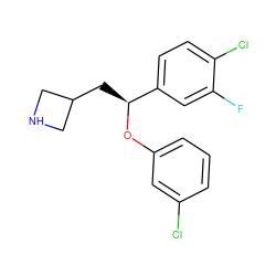 Fc1cc([C@H](CC2CNC2)Oc2cccc(Cl)c2)ccc1Cl ZINC000299840650