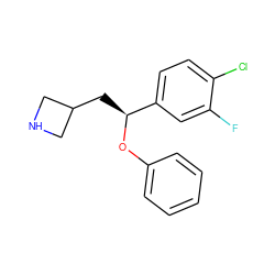 Fc1cc([C@H](CC2CNC2)Oc2ccccc2)ccc1Cl ZINC000299838178