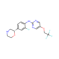 Fc1cc([C@H]2CNCCO2)ccc1Nc1ncc(OCC(F)(F)F)cn1 ZINC000149950718