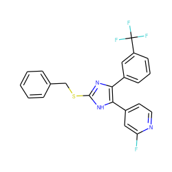 Fc1cc(-c2[nH]c(SCc3ccccc3)nc2-c2cccc(C(F)(F)F)c2)ccn1 ZINC000040957549