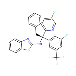 Fc1cc(C(F)(F)F)cc([C@](Cc2ccccc2)(Nc2nc3ccccc3o2)c2ccc(Cl)cn2)c1 ZINC000103264089