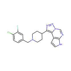 Fc1cc(CN2CCC(c3nnn4cnc5[nH]ccc5c34)CC2)ccc1Cl ZINC001772583646