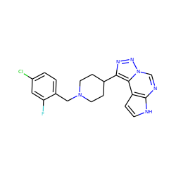 Fc1cc(Cl)ccc1CN1CCC(c2nnn3cnc4[nH]ccc4c23)CC1 ZINC001772638112